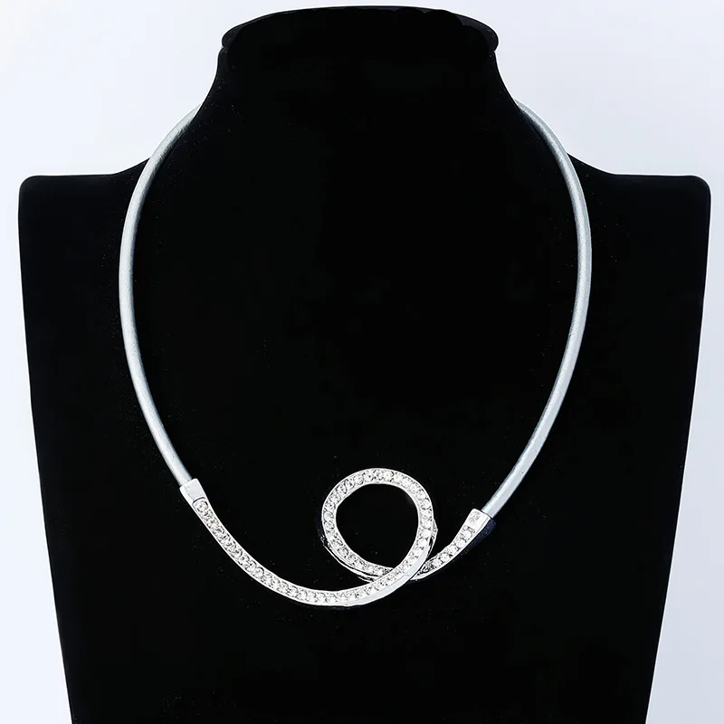 DIY accessories jewelry popular irregular collarbone chain crystal leather rope with diamonds retro simple women's short nec