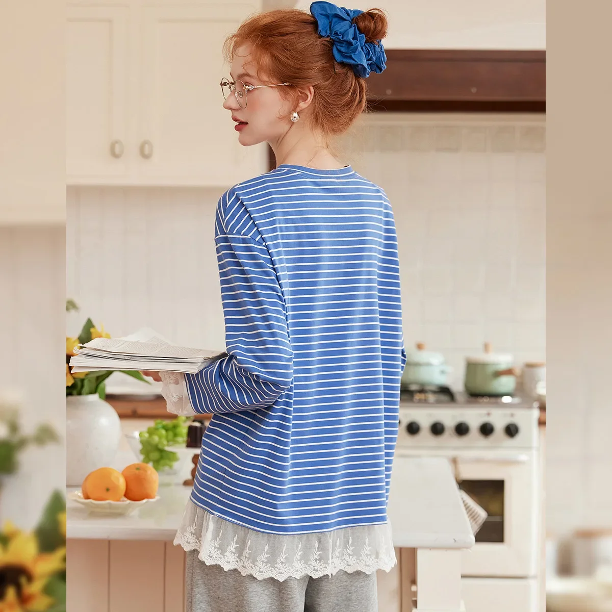 Women's Striped Lace Long Sleeve T-Shirt - Autumn 2025 Fashion