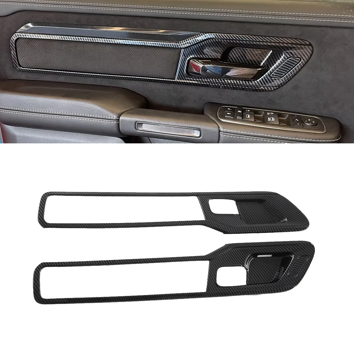 1Set Car Inner Door Handle Bowl Panel Frame Cover Trims for Dodge RAM 1500 TRX T-REX 2023- Interior Decoration