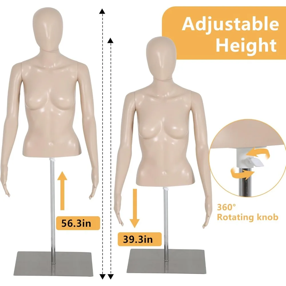 Женский швейный манекен с регулируемой высотой половины тела 39–56 дюймов, металлическое основание, идеально подходит для демонстрации розничной одежды