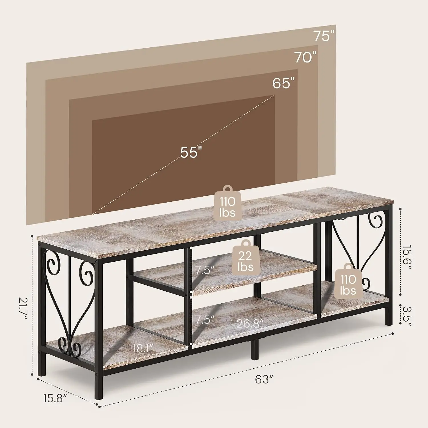 Industrial TV Stand 63