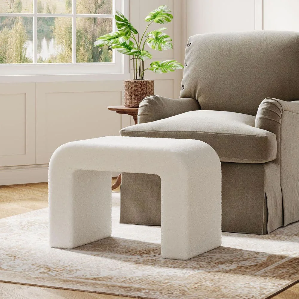 مقعد مكياج أبيض بتصميم مريح، 23.62 بوصة طول × 13.78 بوصة عرض × 18.1 بوصة ارتفاع مقعد تزيين حديث للمكياج وغرفة النوم