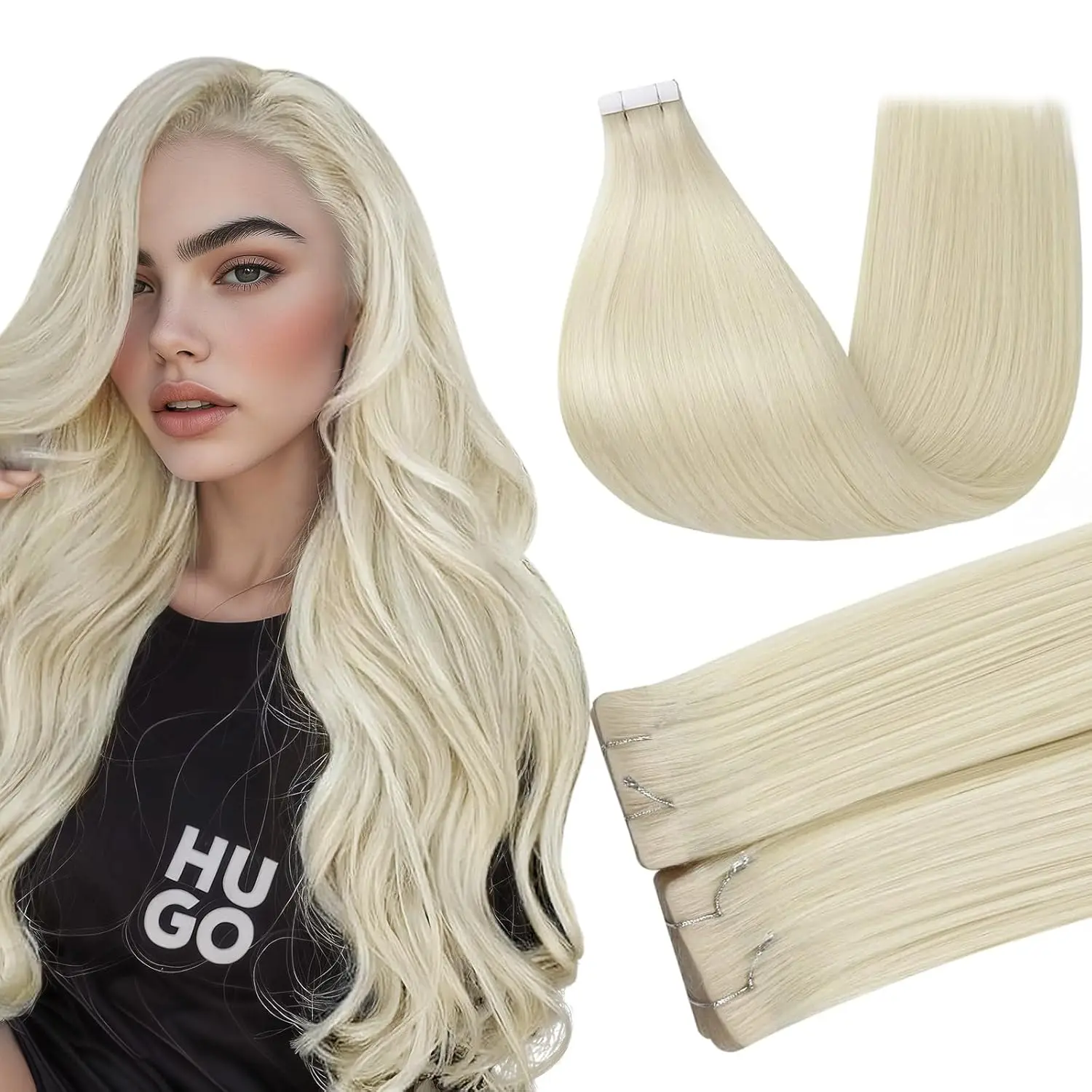 

Tape in Hair Extensions Color 60 Blonde Human Hair Seamless Invisible Extensions