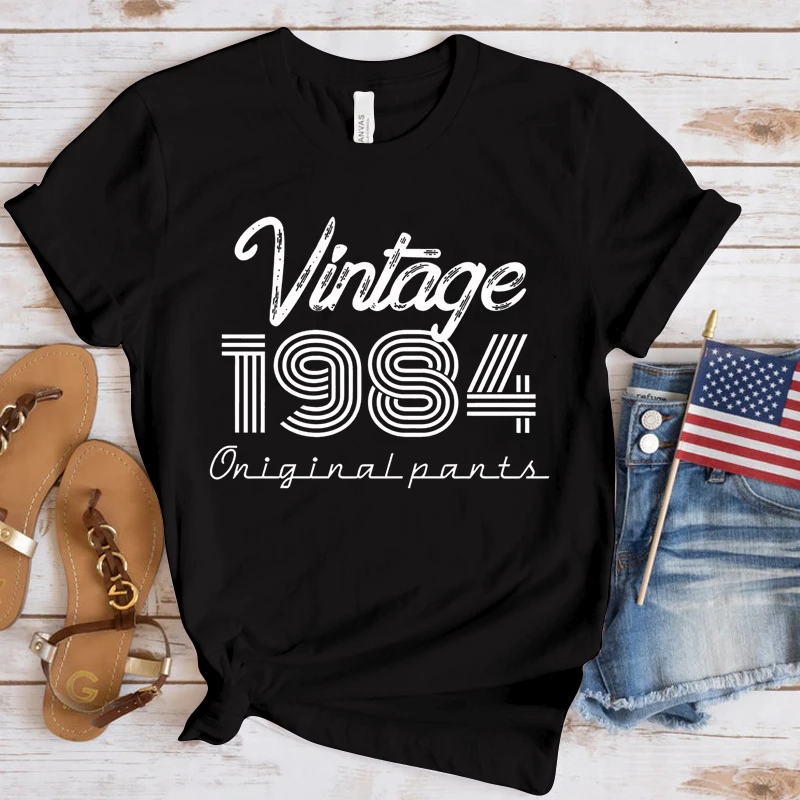 

(Premium T-shirt)New Vintage 1984 Print T Shirts Women's Casual Round Neck Tees Top Summer Cool Loose Short Sleeve