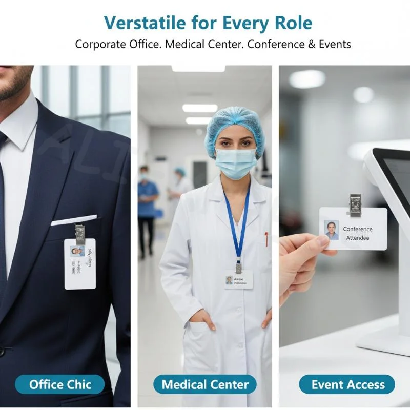 5PCS Durable ID Card Name Tag Holder with Secure Badge Strap Clip for Hospital Employee School Staff Conference Events