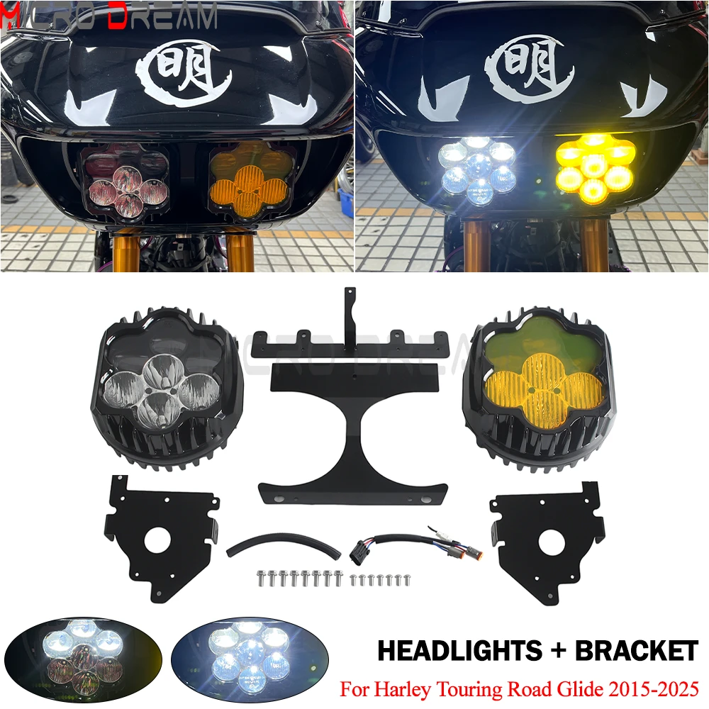 Motorcycle Headlight High Low Beam Fog Light With Bracket For Harley Road Glide CVO Limited Ultra FLTRX Special FLTRXS 2015-2025
