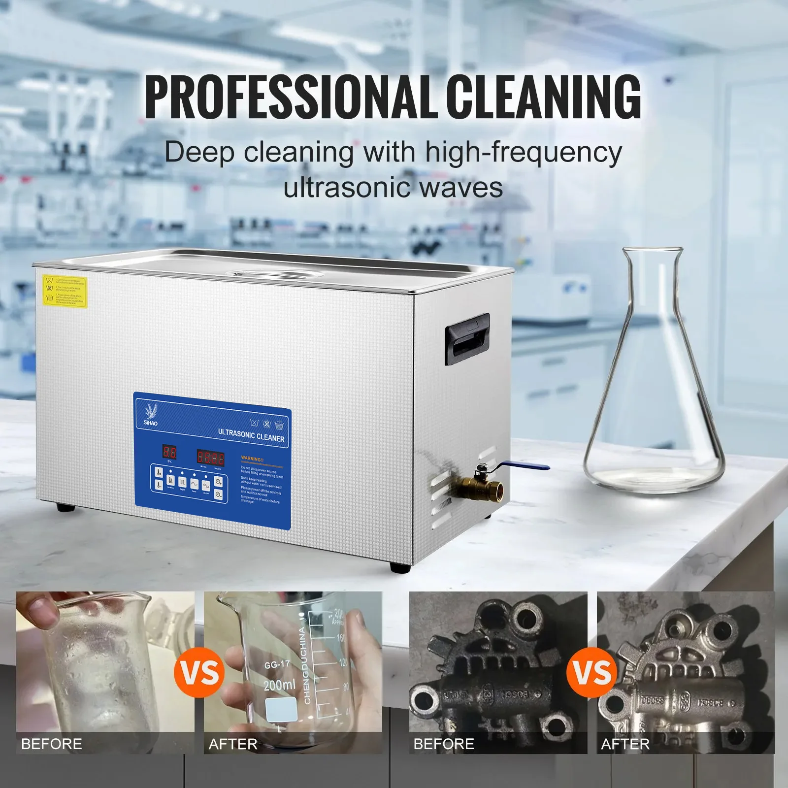 VEVOR Home Nettoyeur à ultrasons 1,3 L-30 L - Machine à ultrasons multifonction portable pour un nettoyage polyvalent et efficace