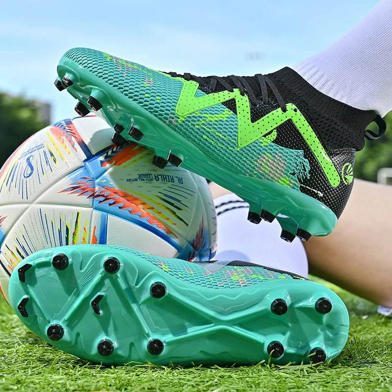 

Artificial Grass Football Boots Knit Upper Men Soccer Shoes Breathable Boys Soccer Training Cleats Non Slip Sports Footwear FG