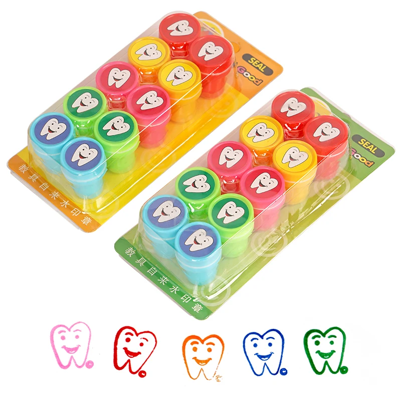 30pcs Tooth Smiling Shape Stamper Dentistry Gifts Souvenirs Cute Colorful Cartoon Stamp Dentist Gift Souvenirs For Kid Children