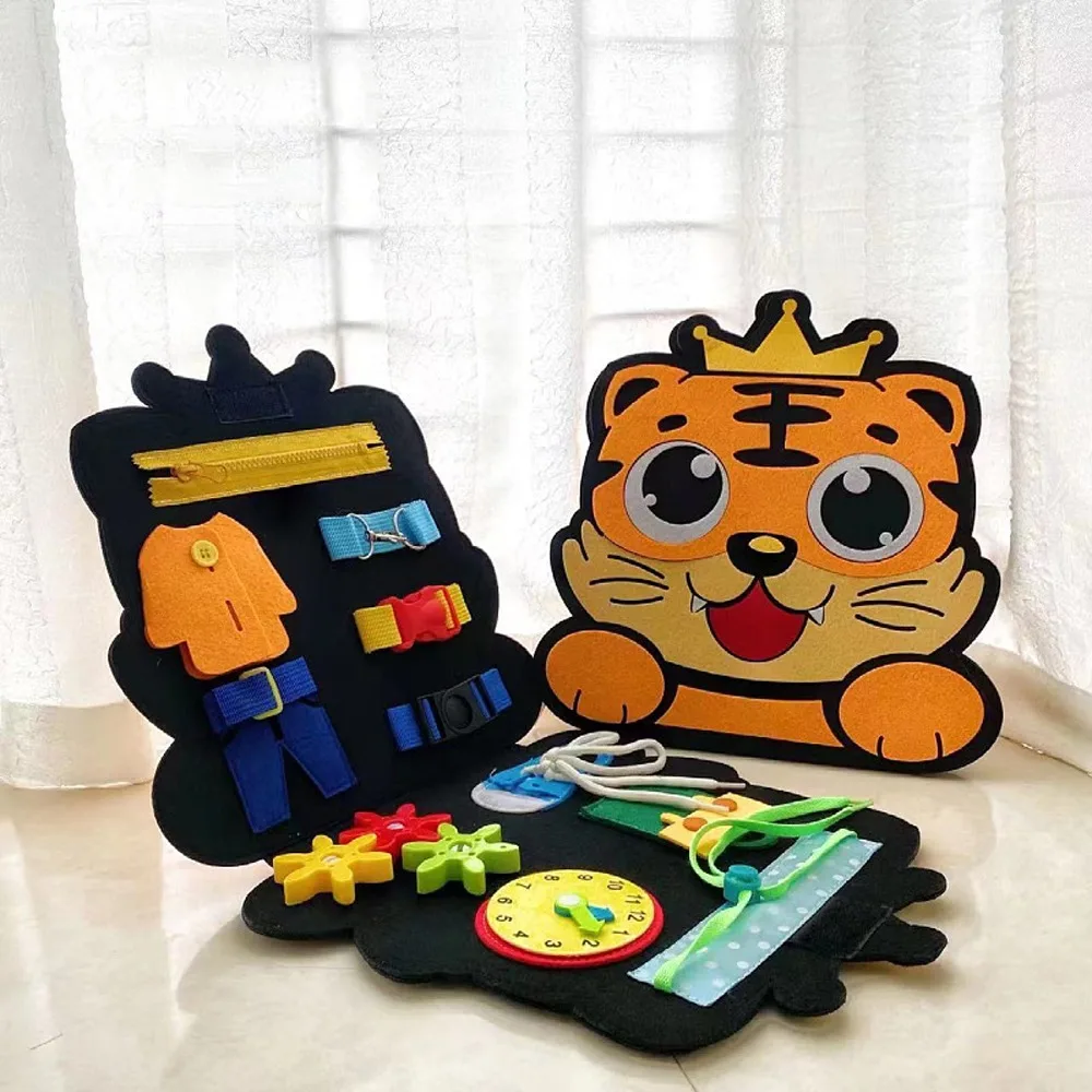 

Felt Material Kids Montessori Toy Dressing Board Hand-eye Coordination Busy Board Hand Exercise Fine Motor Skills Toy