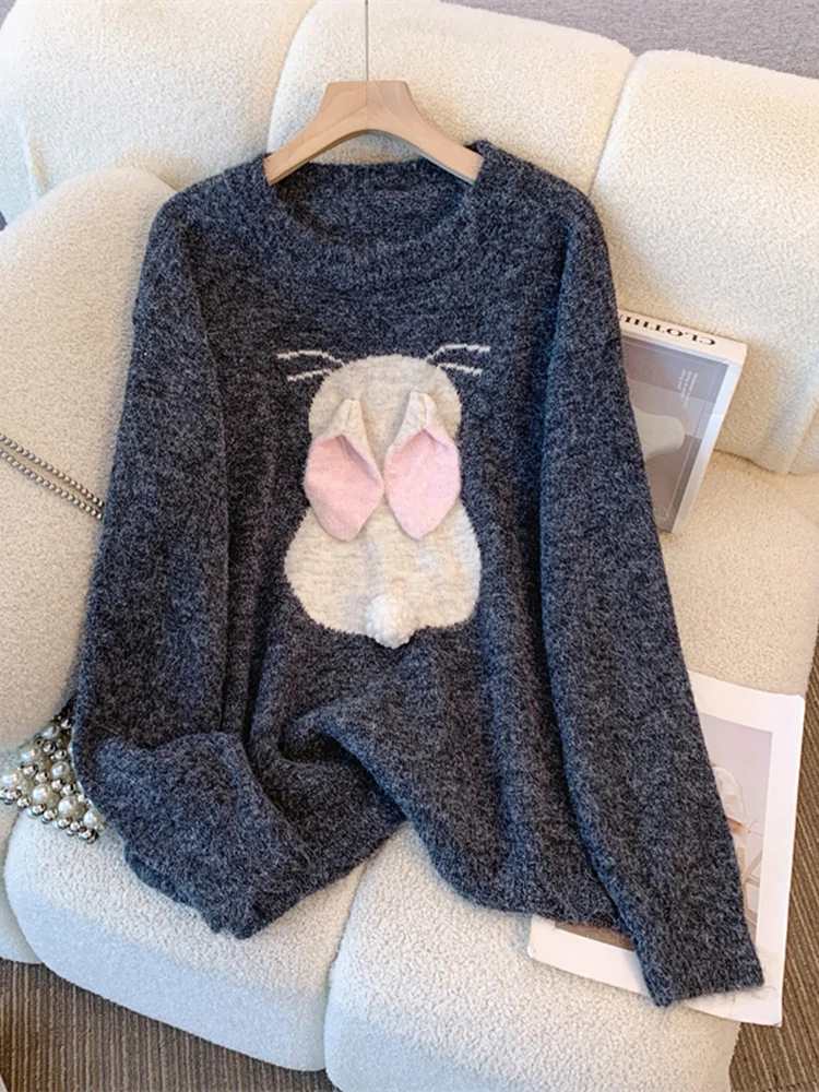 

New Women Casual Three-Dimensional Rabbit Pullover Sweater Autumn Winter Korean Fashion Loose and Sweet Women's Knitted Sweater