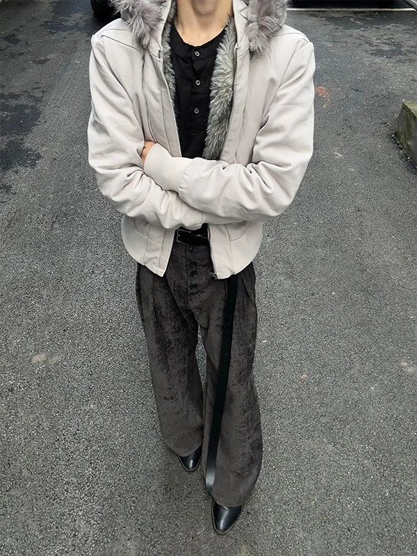 Silver  Velvet Jaet Men's Winter Thiened Fake  Fur Cotton Coat ort Sle Workwear Jaet Cotton Clothes