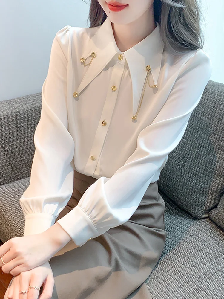 

Шифоновая блузка-кардиган Ele Long Sve для женщин, осенний модный дизайн, уникальный топ, женская блузка, милый рукав-фонарик, кардиган Sve