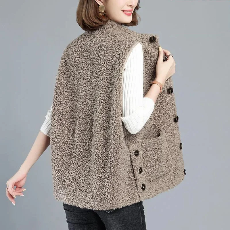 Fleece Coat For Women\'s Vest 2024 New Autumn Sleeveless Vests For Women Jacket Fashion Faux Lamb Fur Casual Waistcoat Female