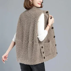 Fleece Coat For Women's Vest 2024 New Autumn Sleeveless Vests For Women Jacket Fashion Faux Lamb Fur Casual Waistcoat Female