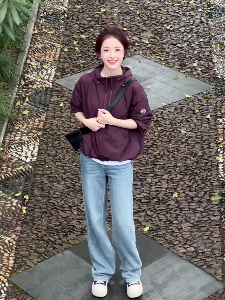 

Women's Casual Loose Hooded Jaet Zipper Cardigan Spring Autumn New Sle Breathable Polyester Fiber Long Sve Coat