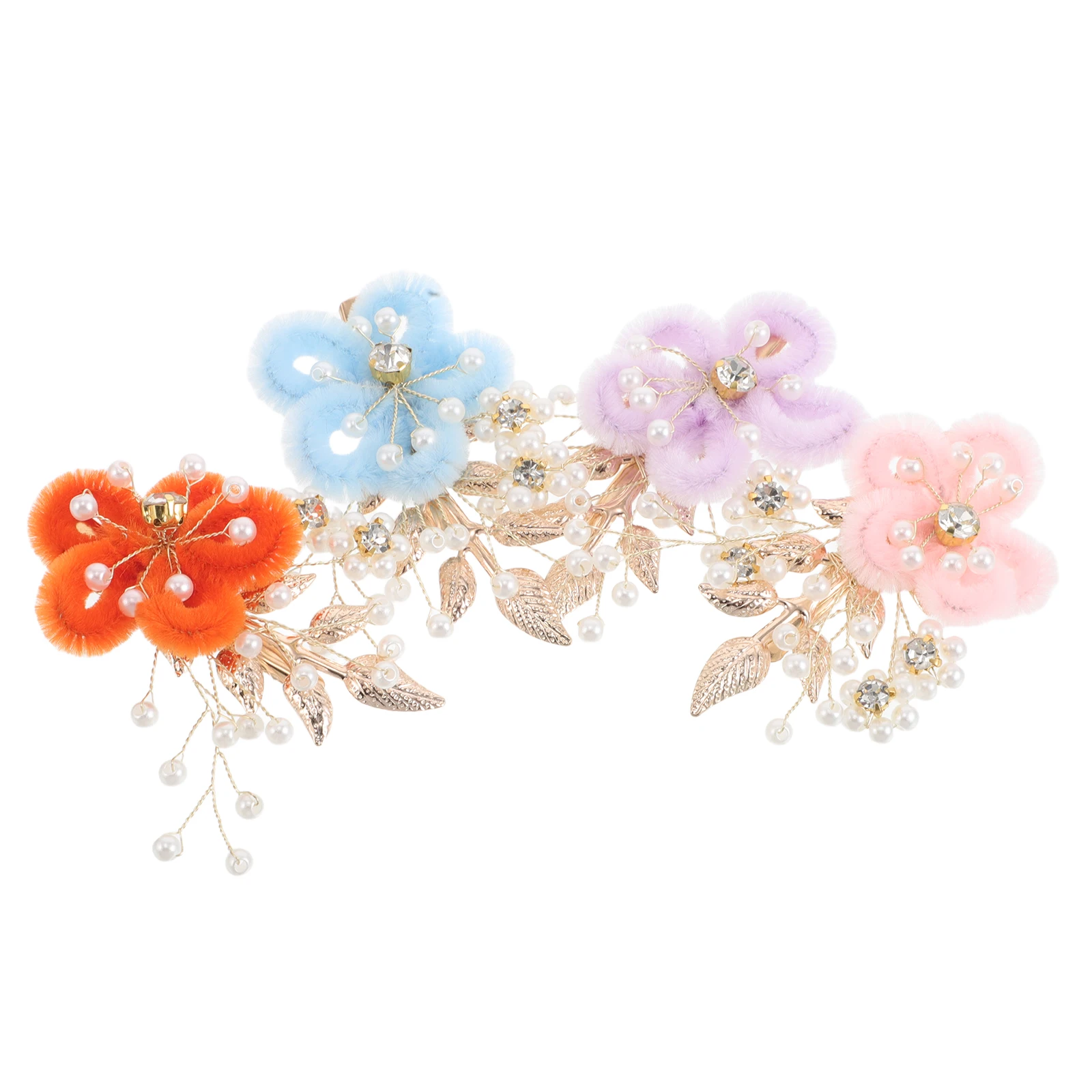 

4pcs Wedding Flower Hair Clips Handmade Pearl Leaf Bridal Accessories Comfortable Hairpin for Bridesmaids Party