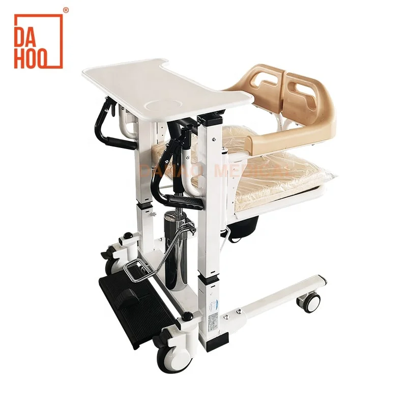 كرسي محمول قابل للطي بارتفاع قابل للتعديل لرفع المريض الهيدروليكي كرسي نقل التمريض لكبار السن المعاقين