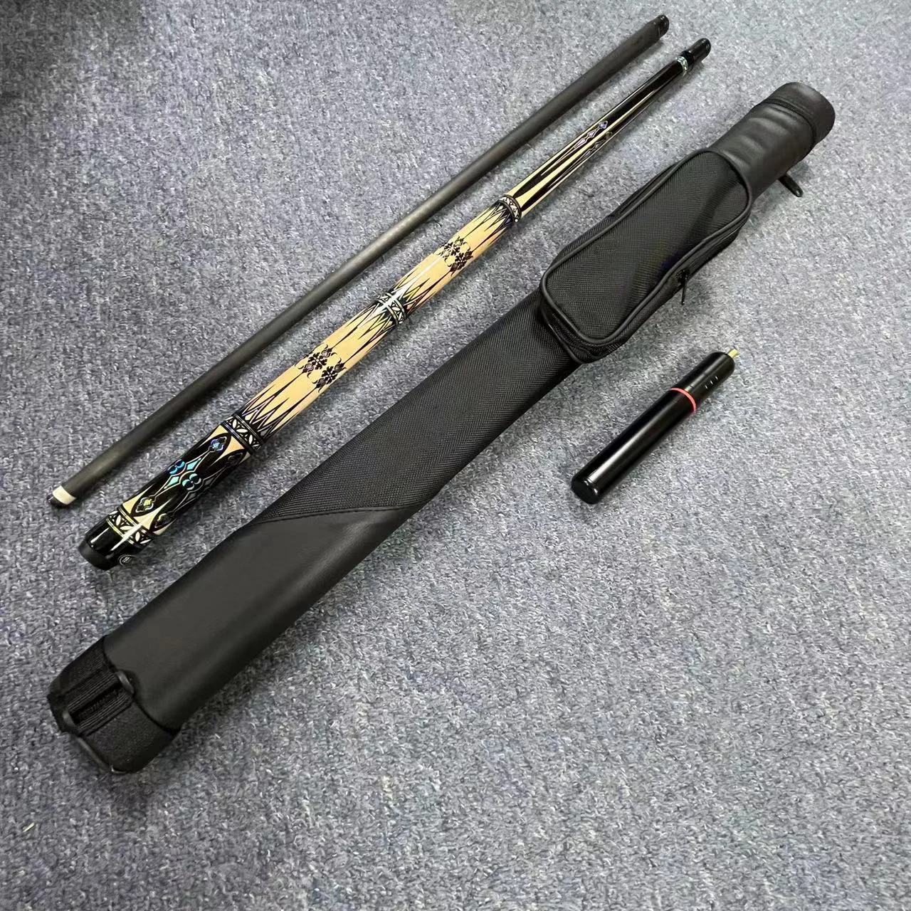 

Carbon Fiber Shaft Handmade Inlay 11.75mm/12.5mm Tip Billiard Pool Cue Stick With Cue Bag And Extension Set