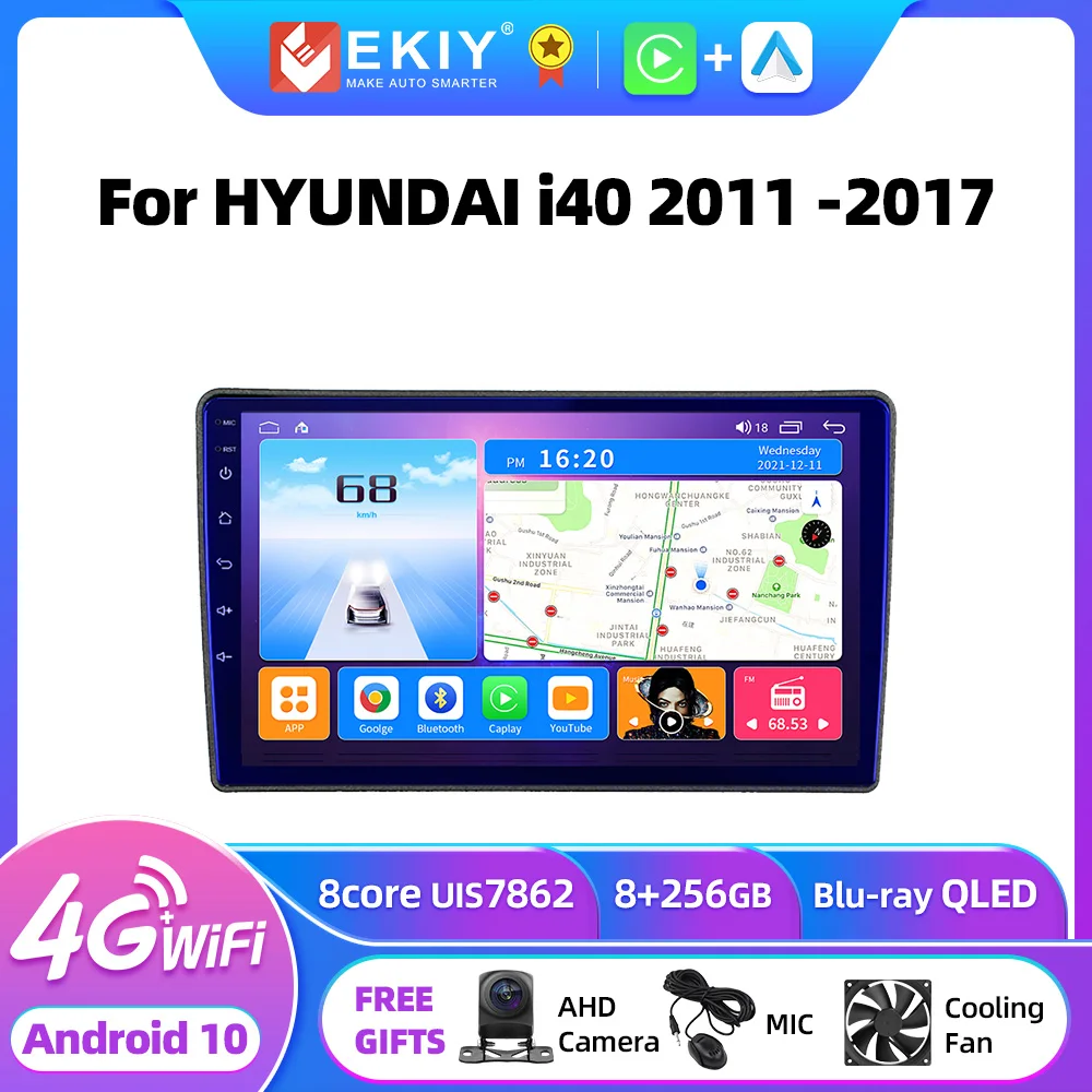 EKIY T7 현대 i40 2011 2017 스테레오 자동차 라디오 멀티미디어 비디오 플레이어, GPS 네비게이션 카플레이, 자동 AI 음성, 2din DVD 없음, 안드로이드 10 