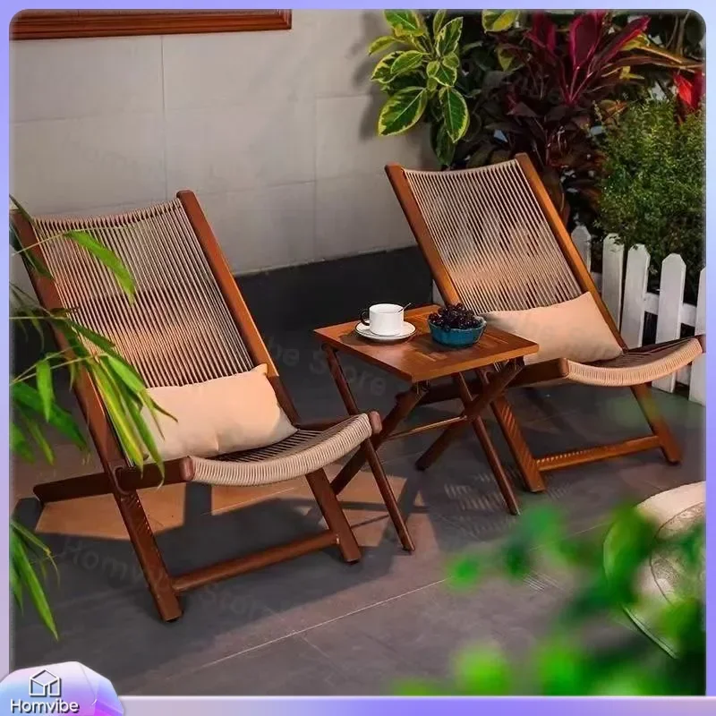 Foldable Outdoor Rattan Chair Waterproof Garden Patio Furniture Balcony Courtyard Sofa Set Small Recliner Leisure Seating