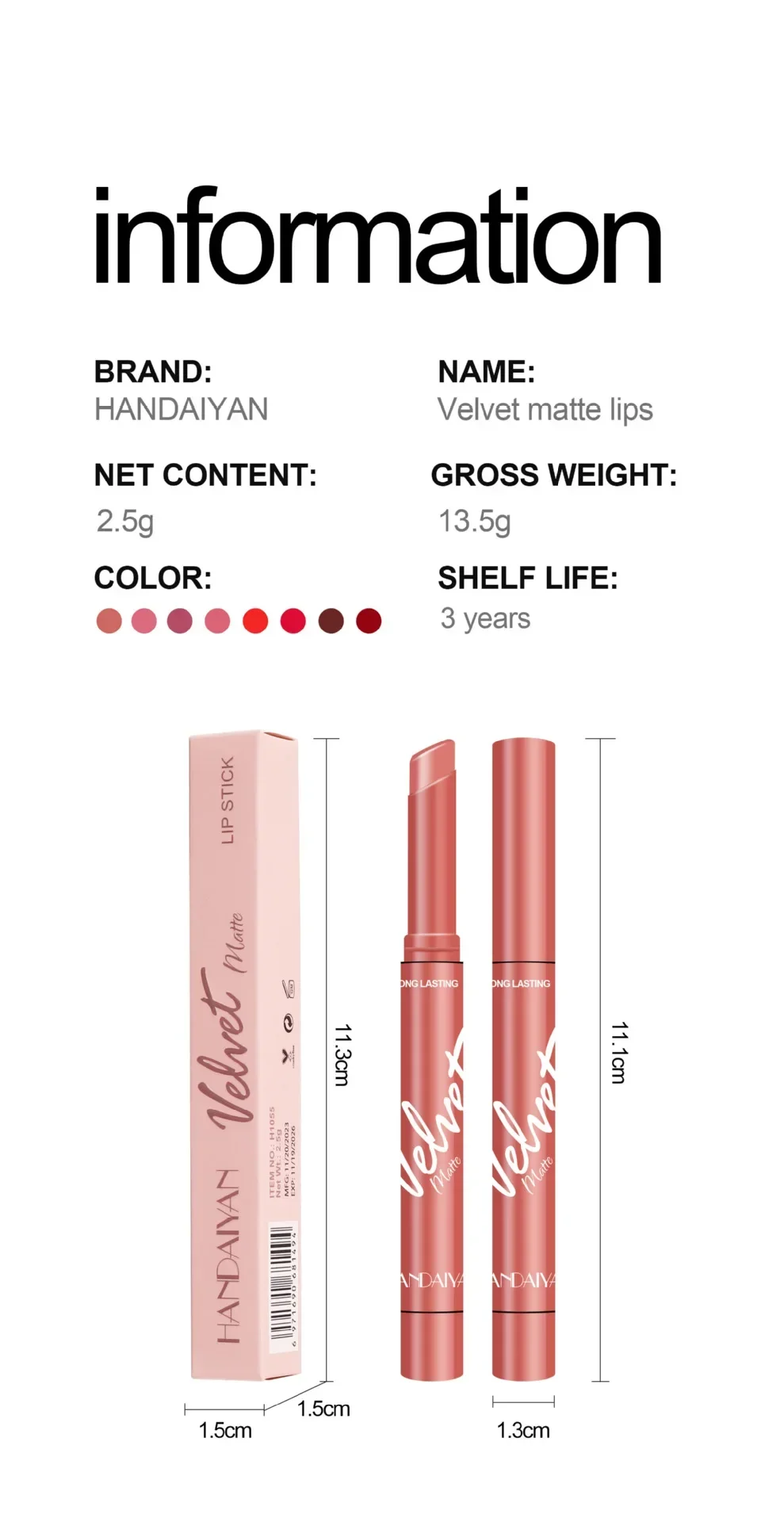 Heallor 8 Colors Sexy Matte Lipstick Waterproof Long Lasting Color Rendering Non-stick Velvet Lips Liner Pencil Woman Makeup Cos