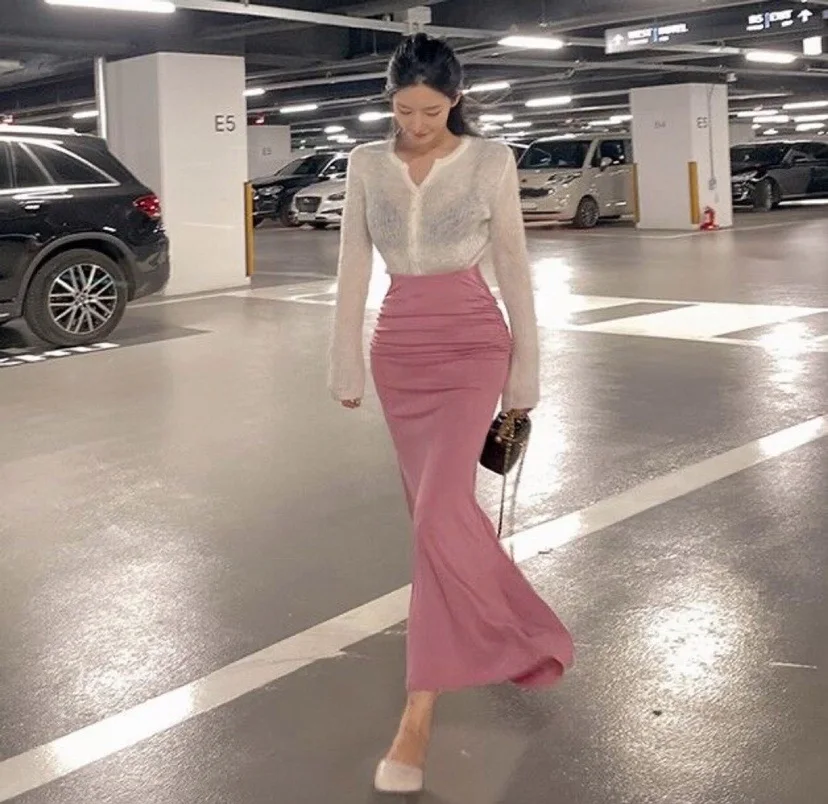 

High Waist Pleated Slimming Fi Tail f Skirt Women's Trendy Spring New Arrival Dongda Gate 2025 Korean Sle Commute Pure...
