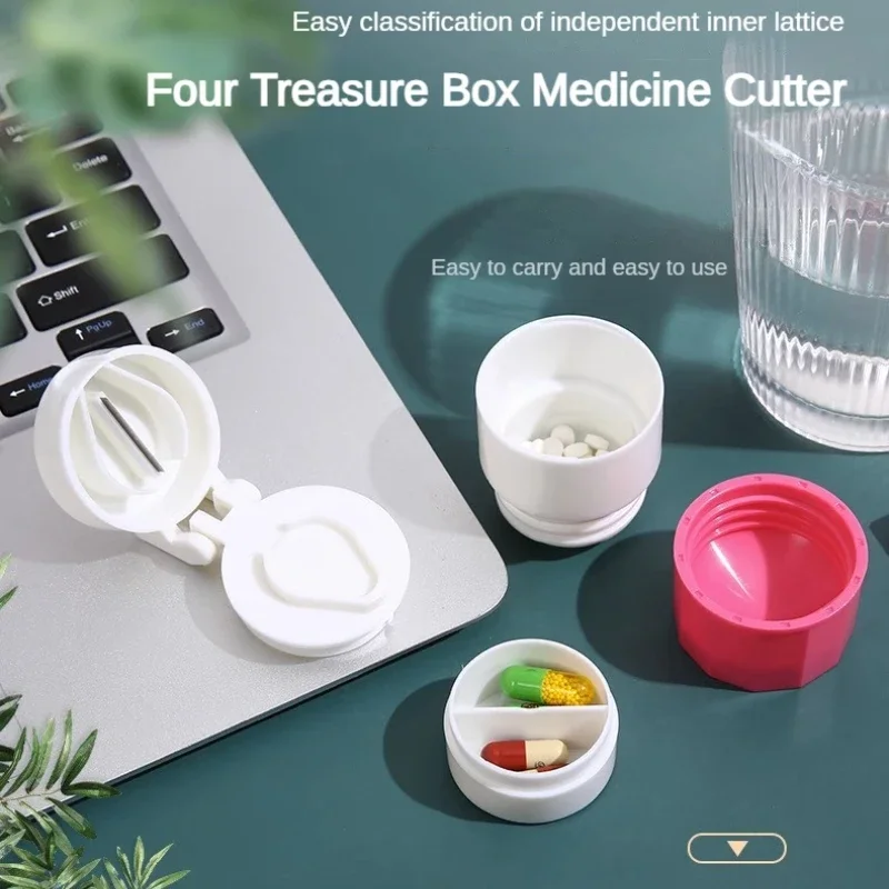 4 In 1 Portable Pill Case Medicine Splitter Powder Pastillero Grinder Pill Cutter Medicine Box Storage Drug Container Pillbox