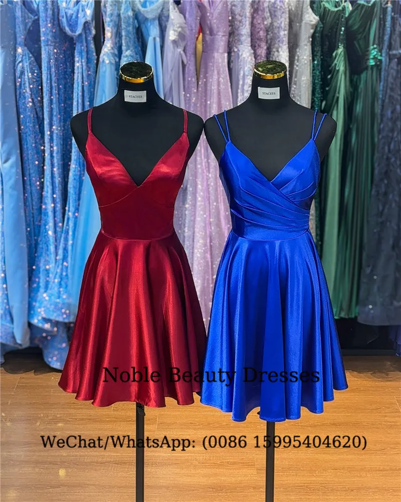 スパゲッティストラップショートカクテルドレス 2025 魅力的な弾性サテン誕生日ドレス新ファッションウェディングパーティードレス