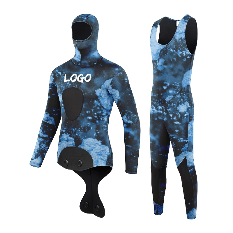 STLF-traje de neopreno de camuflaje superelástico para hombre, traje de buceo y pesca submarina con capucha de 2 piezas, manga larga, patrón personalizado, 3mm/5mm