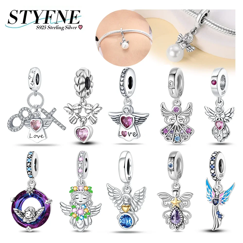 

Silver 925 Zircon Pearl Angel Beads Pendant Fit Original Bracelet Making Pendant for Women Fine Jewelry Gift