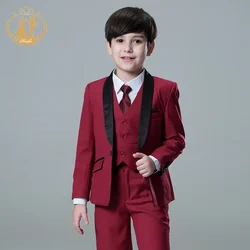 Spring Autumn Formal Suit for Boy Children Party Host Wedding Costume Red Blazer Vest Pants Wholesale Clothing 3Pcs Sets