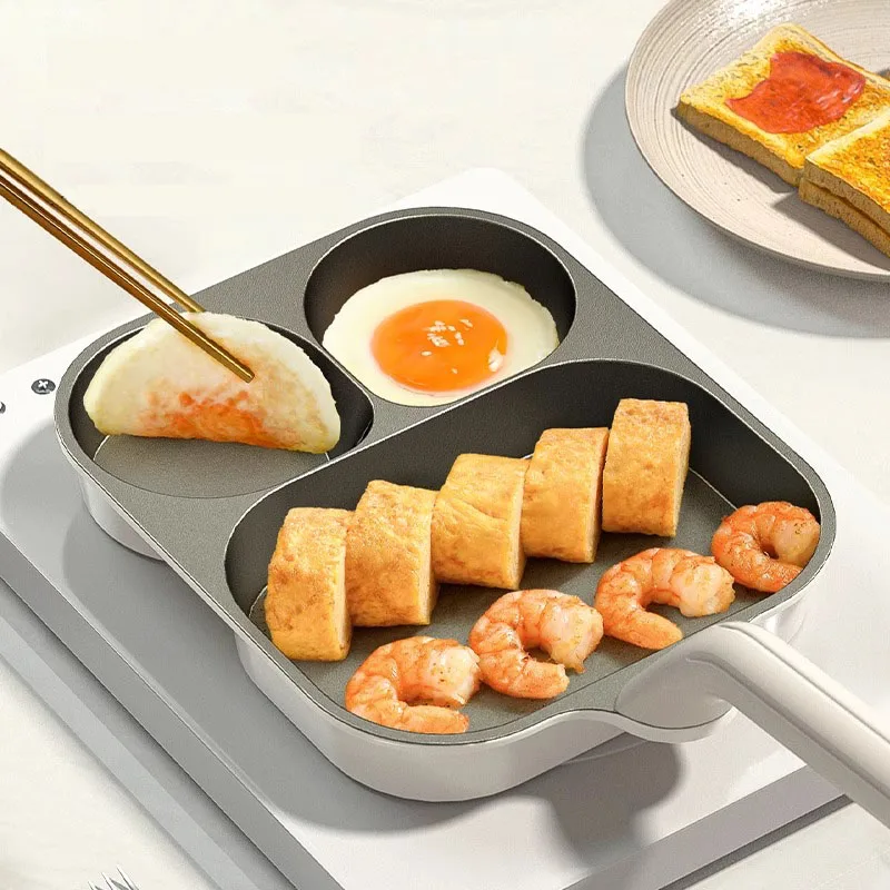 

Ceramic Non Stick Egg Pans Three-Grid Breakfast Frying Pan Steak Burger Ham Pans Cooking Skillet for Induction/Gas Stove