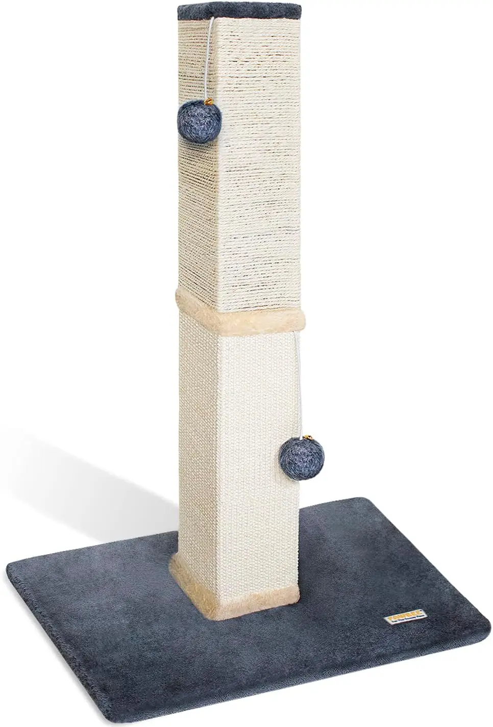 

32" Cat Scratching Post Tower with Jingle Bells and Plush Balls, Sisal Tower with Larger Base for Better Stability, Beig