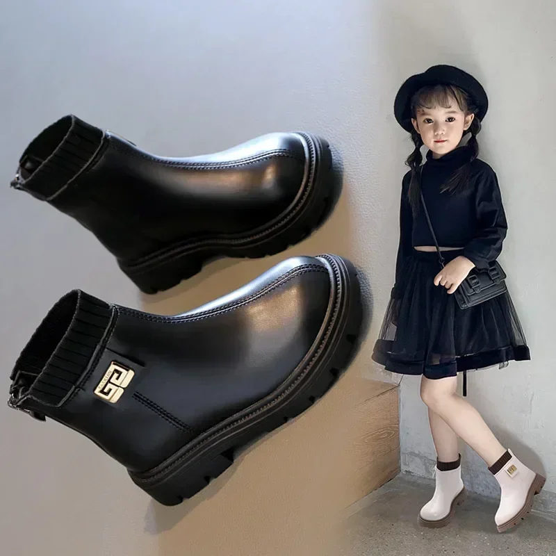 Bottes mi-longues en velours pour filles, chaussures pour enfants, botte courte pour filles, bottes chaudes, bottes pour filles, chaussures Nialisation, automne, hiver, nouveau, 2024