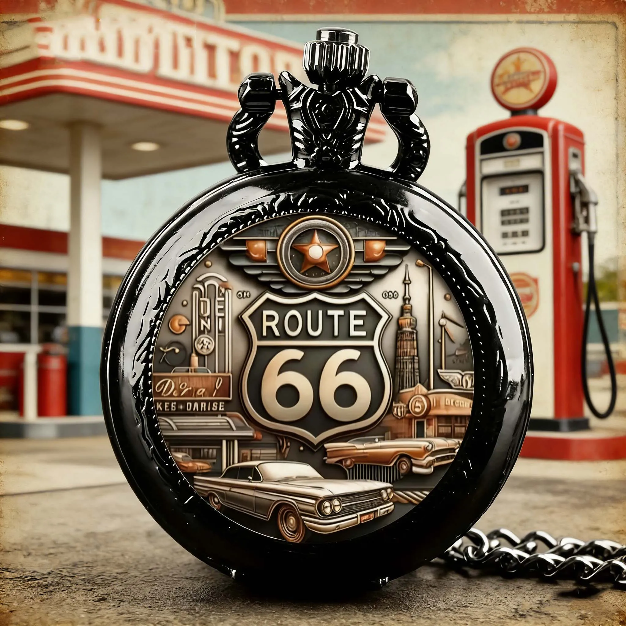 

Vintage Route 66 The Mother Road Pocket Watch, Exquisite Quartz Pocket Watch Gift for Men & Boys Reloj De Bolsillo