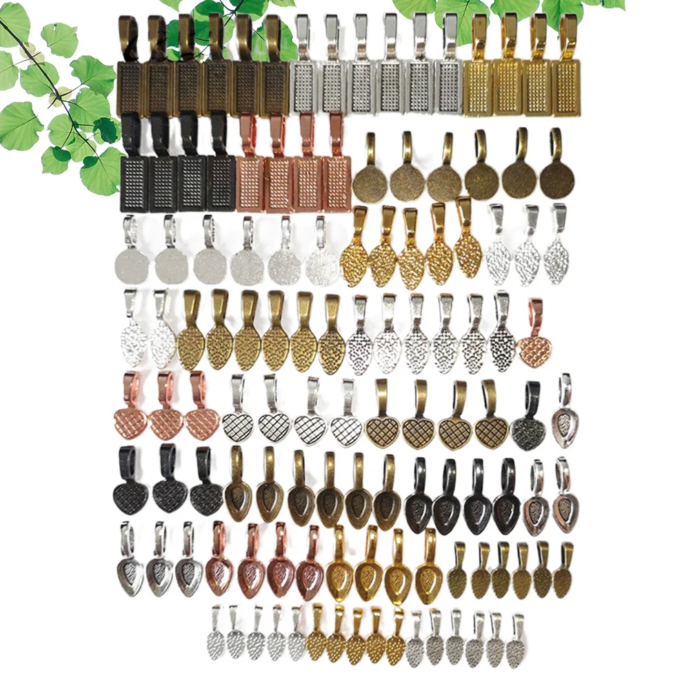 240Pcs Zinc Alloy DIY Jewelry Pendant Shovel Flat Pad Glue on Bails for Resin Cameo Photo Jewelry Making Accessories