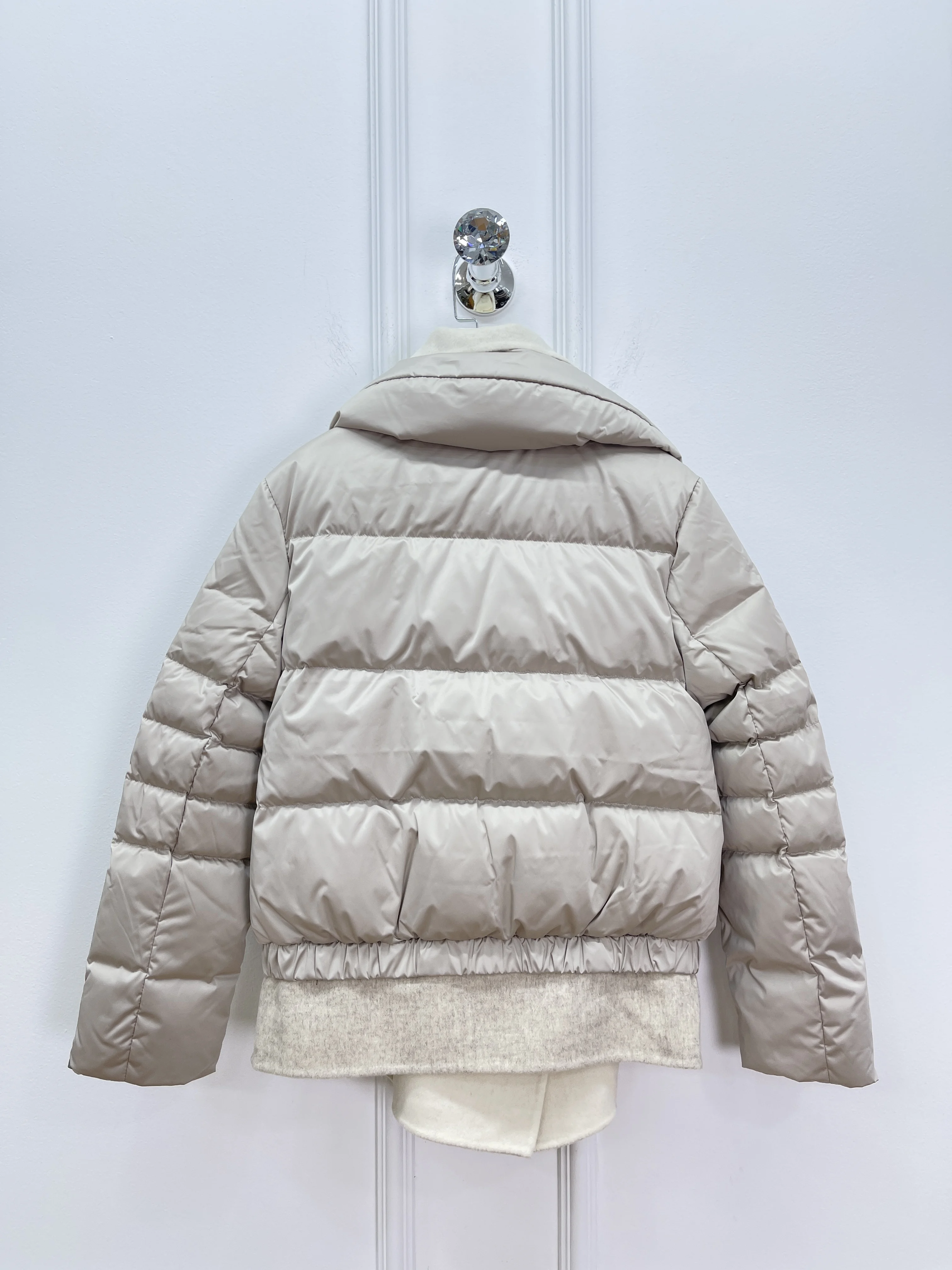 Automne et hiver nouvelle mode de haute qualité cachemire Double face en Nylon faux deux pièces conception col montant doudoune d'oie pour