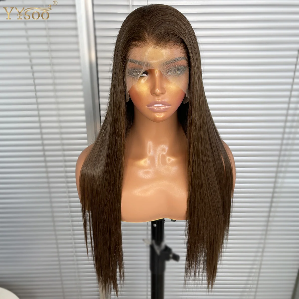 YYsoo Long Mixed Color 13x4 Silky Straight Japan Futura Glueless Synthetic Lace Front Wigs For Black Women Pre Plucked Hairline