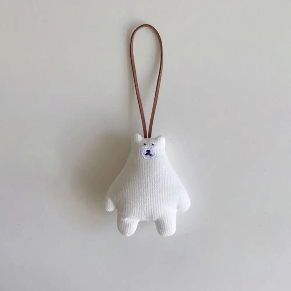 Soft Plush White Bear Doll Keychain Lovely Anti Loss Cartoon Doll Keyring INS Multifunctional Bear Name Plate Hanger
