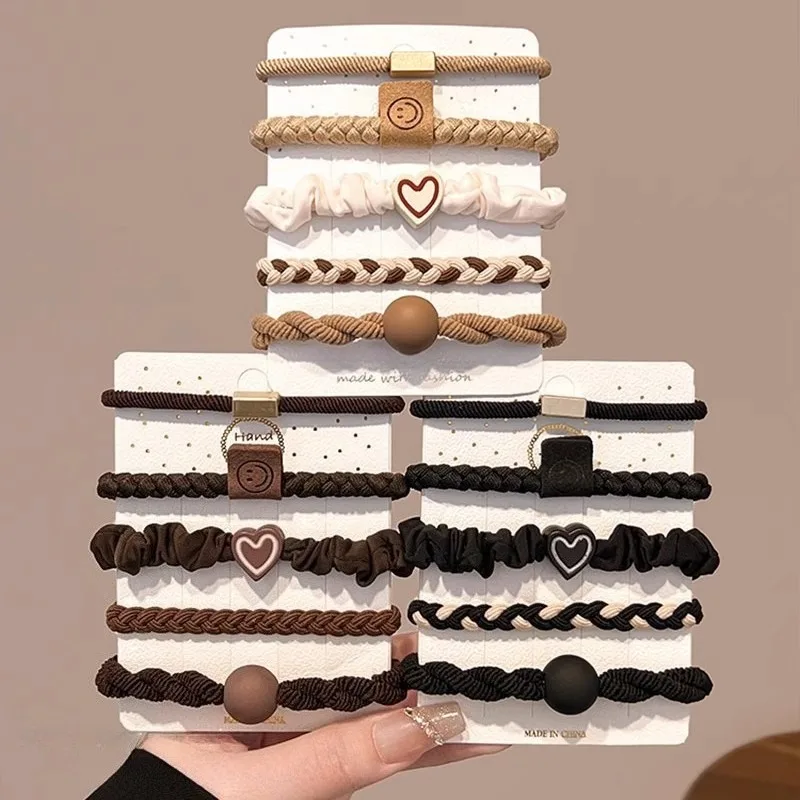 

5Pcs Women's Hair Rings Girls High Elasticity Leather Bands Simple Temperament High Ponytail Durable New Style Hair Accessories