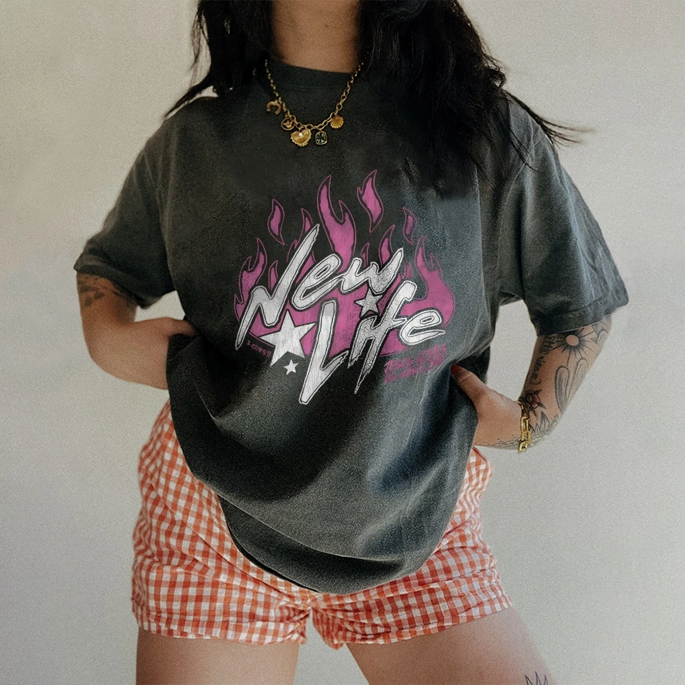 

Vintage Snowflake Washed T-Shirt Streetwear Women's Vintage Oversized T-Shirt - Washed Cotton Casual Baggy Graphic Tee