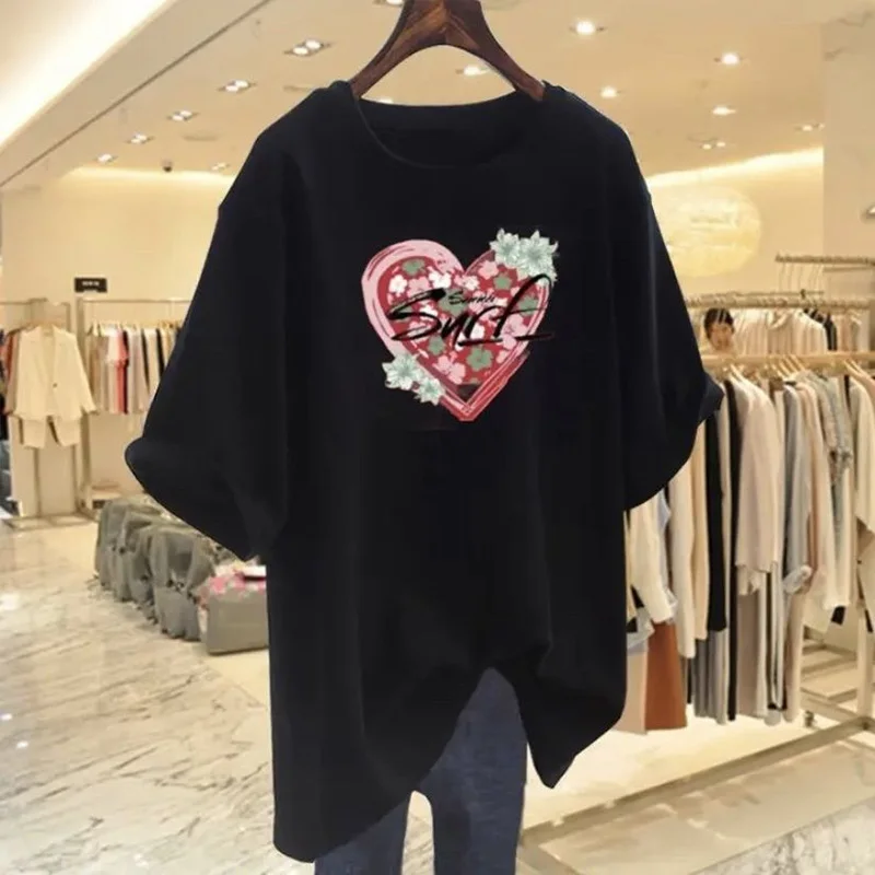 Économie College d'amour peints à la main pour femmes, style chinois d'été, pur coton, manches courtes, haut basique, t-shirt, pulls décontractés, mode