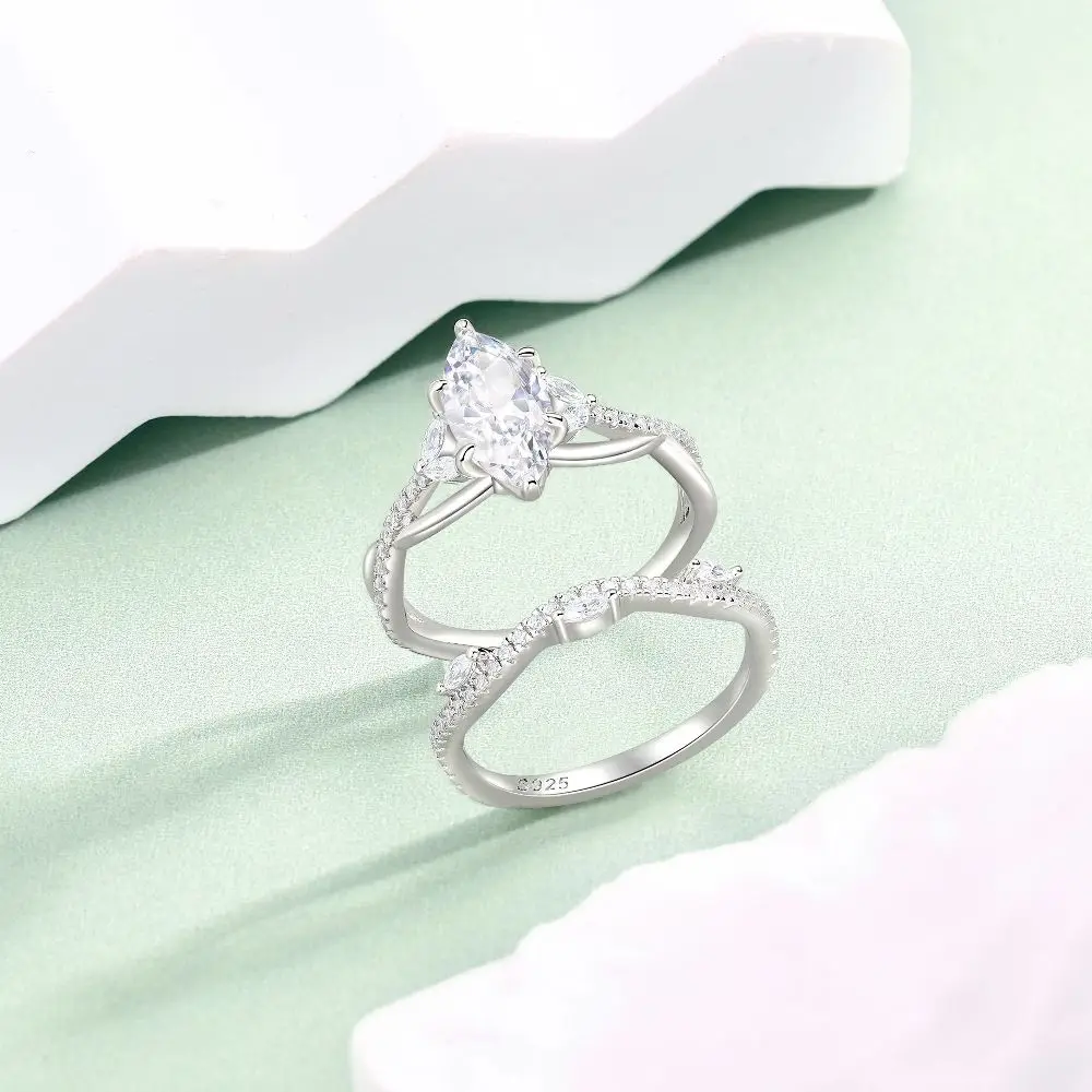 Sparkling High Carbon Diamond Two-Piece Set Rings for Women - 925 Sterling Silver Wedding Ring & Bridal Engagement Jewelry Gift