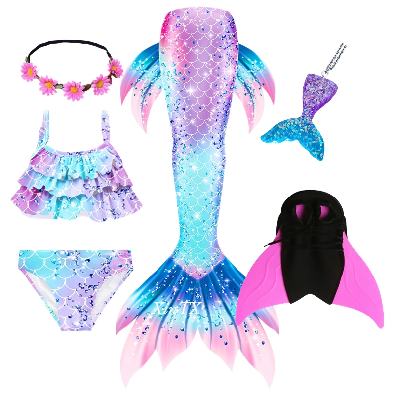 2025 Professional Girl's mermaid tail with flippers can swim girls gift garland necklace mermaid wig stage play Cosplay