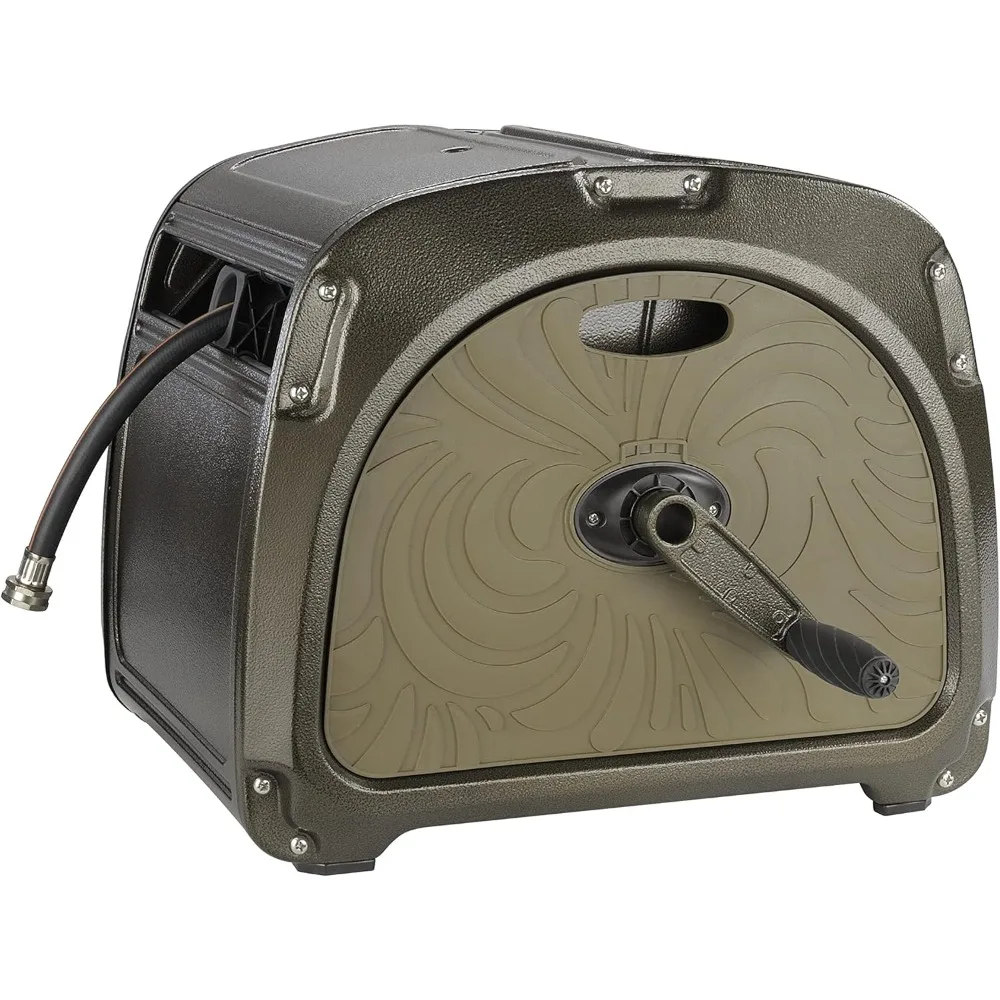 

SW5-100ft Metal Hose Reel Box, 100 ft Rubber Hose Garden Hose Storage Heavy Duty Reel Hideaway, Crank Handle, 100ft 5/8" Hose,