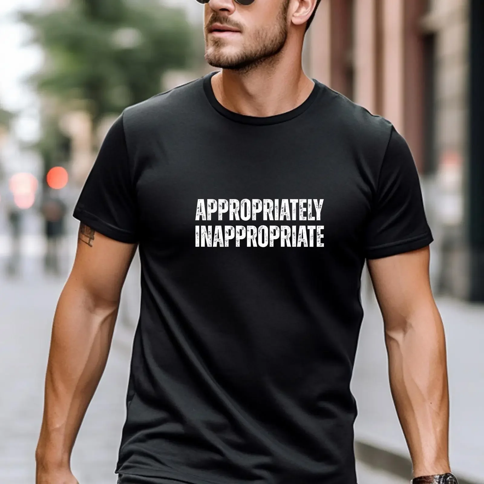 Appropriately Inappropriate Funny Slogan T Shirt Casual Daily Wear Humorous  vintage Washed fashion Soft homme Stretched