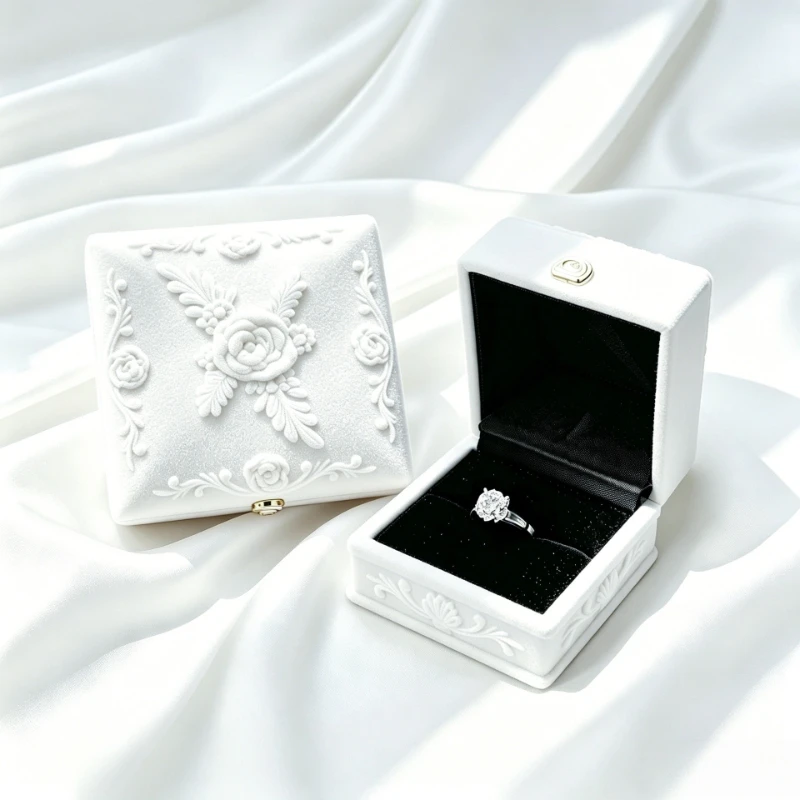 White Flocked Velvet Ring Box Jewelry Display Case with Insert for Bracelet Necklace Earring Pendant Gift Packaging