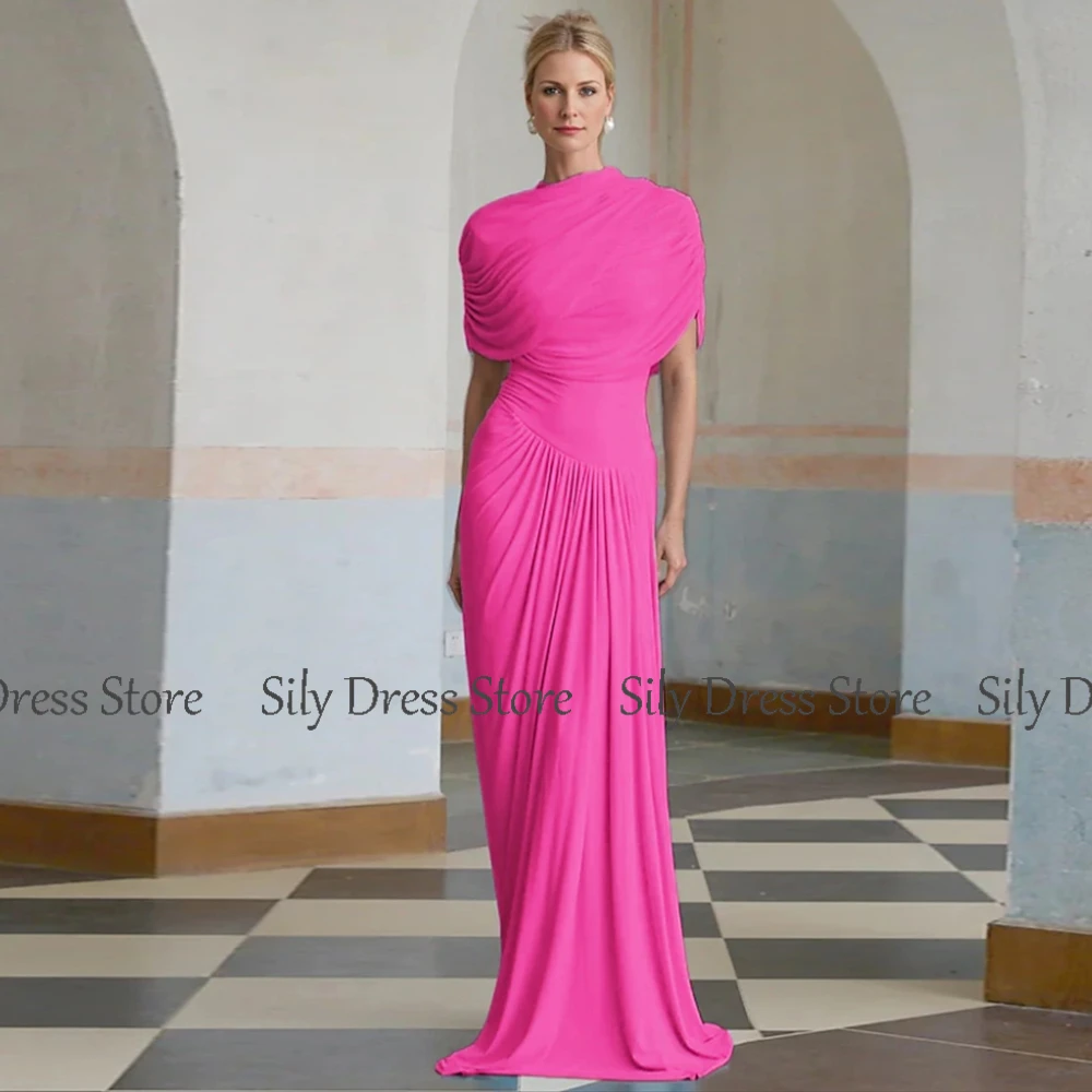 Sky Blue Evening Dresses 2025 Spandex Sheath/Column Prom Dress High Collar Pleat Cap Sleeve Valentine's Day Long Gown image 5