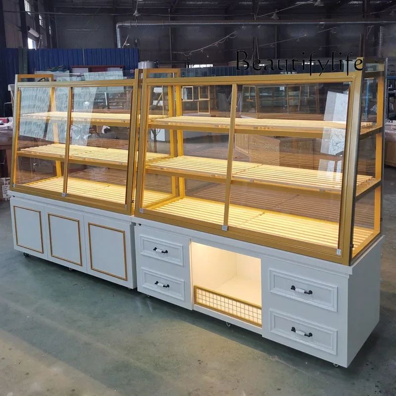 BJ Bread Display Side Cabinet Egg Pastry Shop Baking Fried Goods Drawer Wrought Iron Solid Wood Middle Island Cabinet Model Cabi